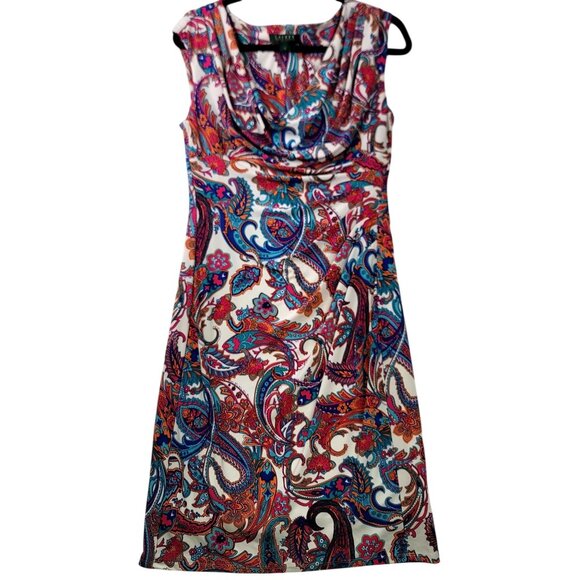 Lauren Ralph Lauren Womens Paisley Print Ruched Cowl Neck Sheath Dress Size 12 - Picture 1 of 10